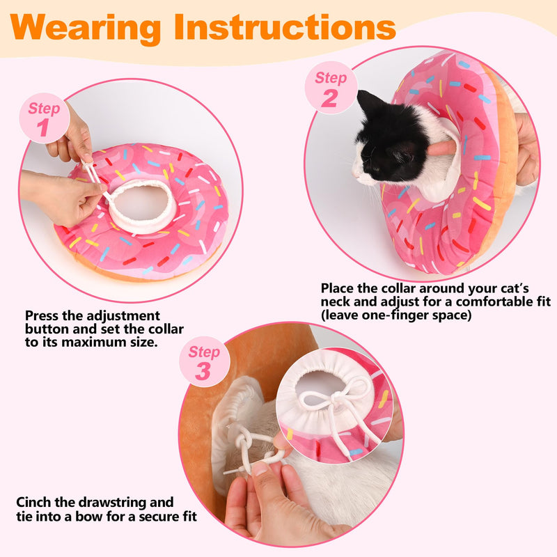 Cat Cone Collar Soft, Comfortable Cat Donut Collar After Surgery, Adjustable Elizabethan Recovery Collars & Cones to Stop Licking, Lightweight Neck Collar Soft Cone for Cats Kitten (Pink, Small) Pink S