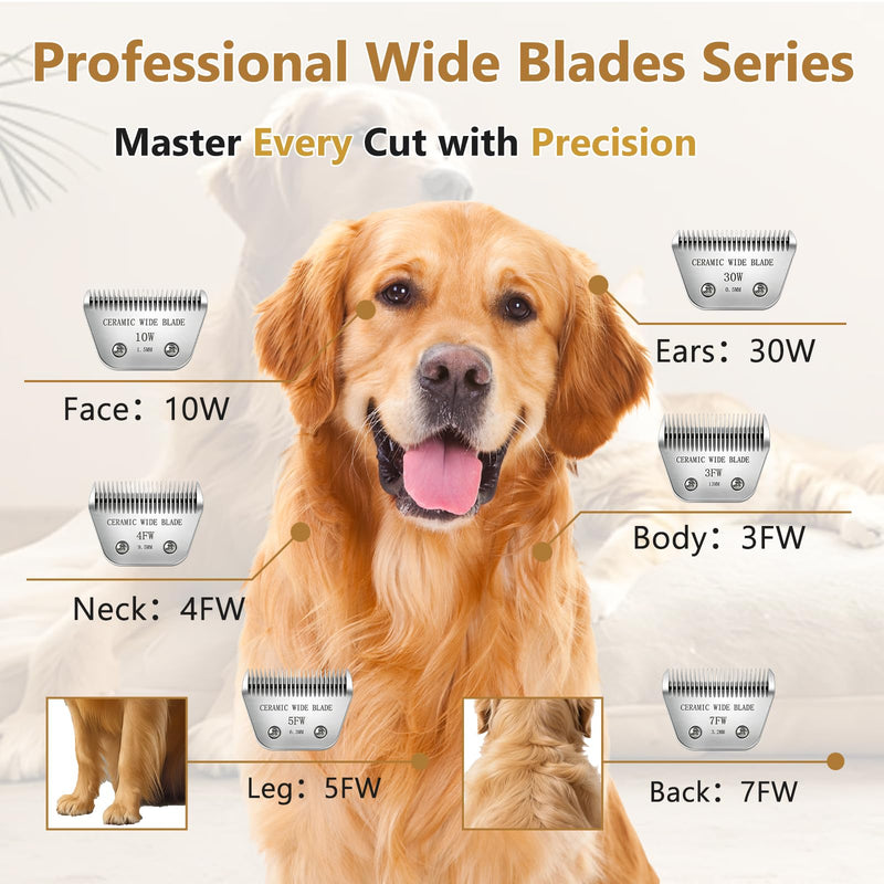 Precision Ceramic Wide Blades for Dog Grooming,Compatible with Andis,Oster A5,Wahl km10 Clippers-Dog and Cat Grooming Replacement Blade (30W(0.5MM)) 30W(0.5MM)