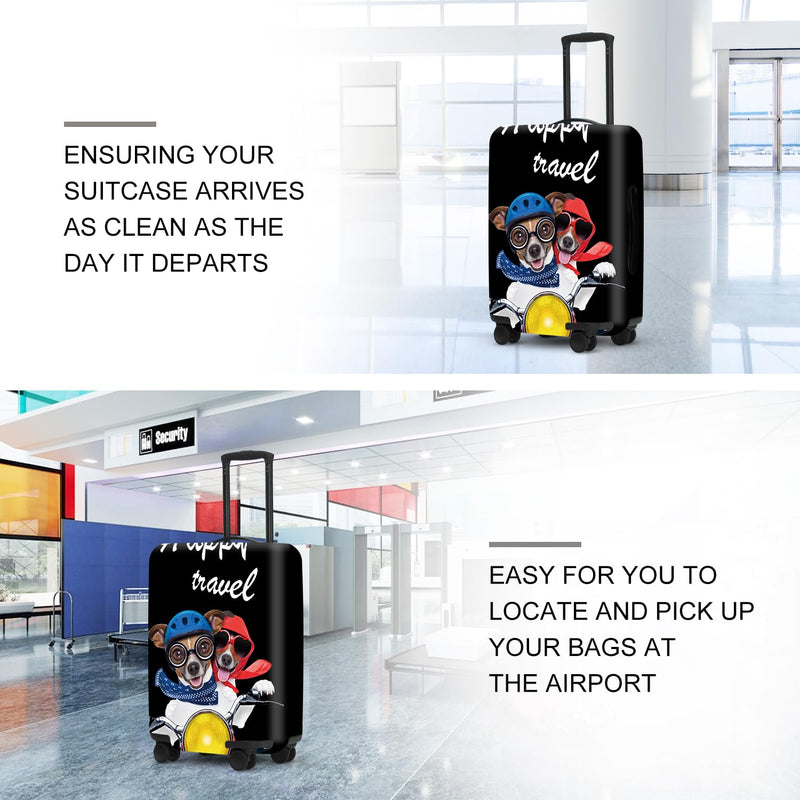 Pet Travel Luggage Protector, Washable Dog Design Suitcase Case with “Happy travel” Text Anti-scratch for 28",30"Bag L(28"-30" Suitcase) 53 - PawsPlanet Australia