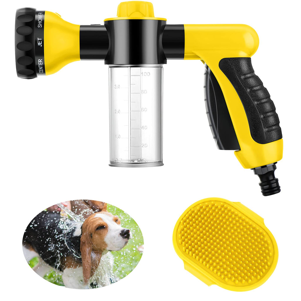 2 Pcs Jet Bathing Tool for Pet Set Hose Nozzle Soap Dispenser and Dog Rubber Comb Brush, Pup Dog Wash for Outdoor, Spray Foamer Wash, Dog Bathing Sprayer Bottle for Pets Showering(Yellow) Yellow