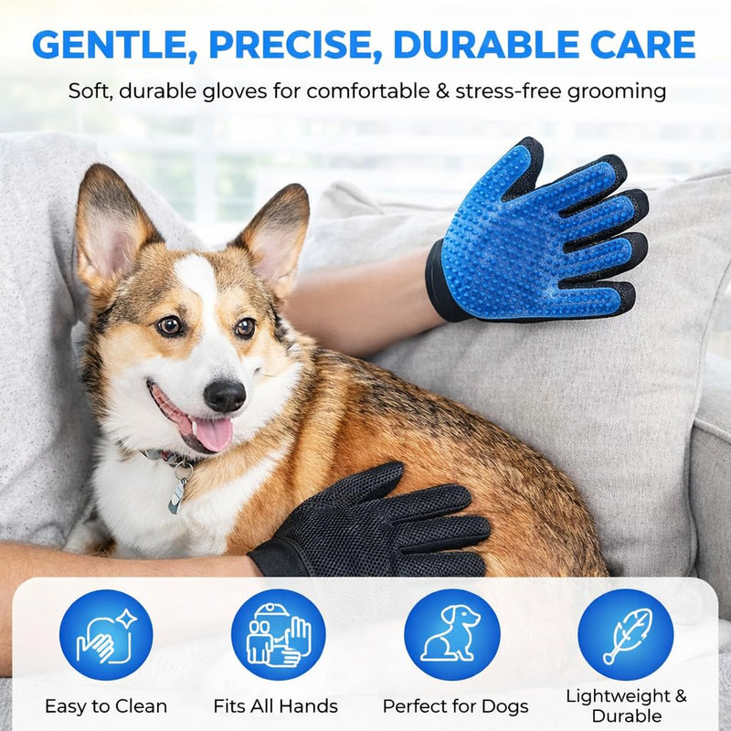 Pet Hair Remover Gloves – Gentle Grooming & Shedding Brush for Dogs, Cats & Horses – Suitable for Long & Short Hair Removal Mitt with Adjustable Wrist Strap Pack of 1 - PawsPlanet Australia