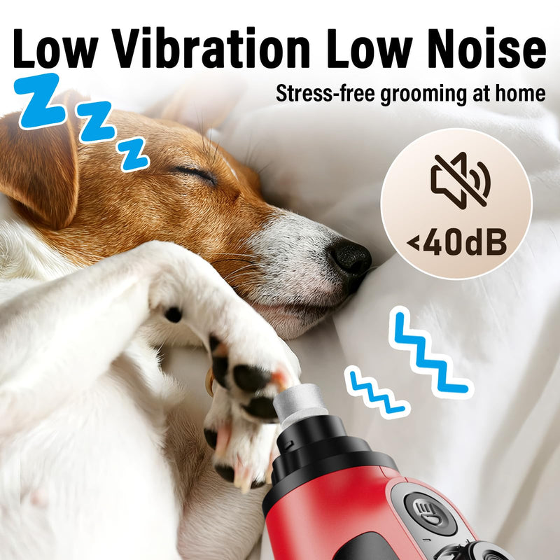 Casfuy Smart 6-Speed Dog Nail Grinder - 50% More Power Pet Nail Grinder with 2 LED Lights Quiet Rechargeable Electric Dog Nail Trimmers File Toenail Grinder for Large Medium Small Dogs & Cats (Red) Red - PawsPlanet Australia