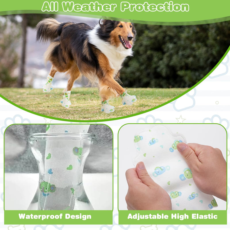 40 Pcs Disposable Dog Boots, Disposable Dog Shoes, Breathable Disposable Pet Booties with Adjustable Self-Adhesive Bandage for Indoor and Outdoor Use Protection (Green Blue, M) Green Blue