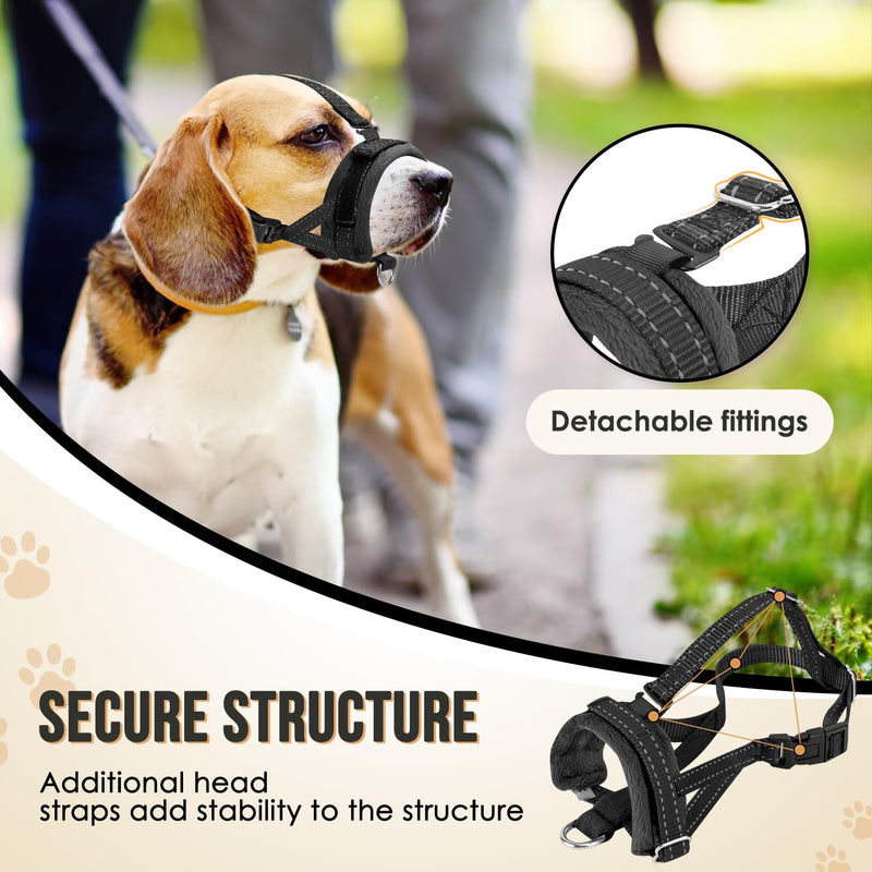 SlowTon Soft Dog Muzzle, Adjustable Padded Nylon Muzzle for Large Medium Dogs Anti Chewing Barking Biting, Allow Dog Pant & Drink（Black,Large Black with Overhead Strap - PawsPlanet Australia