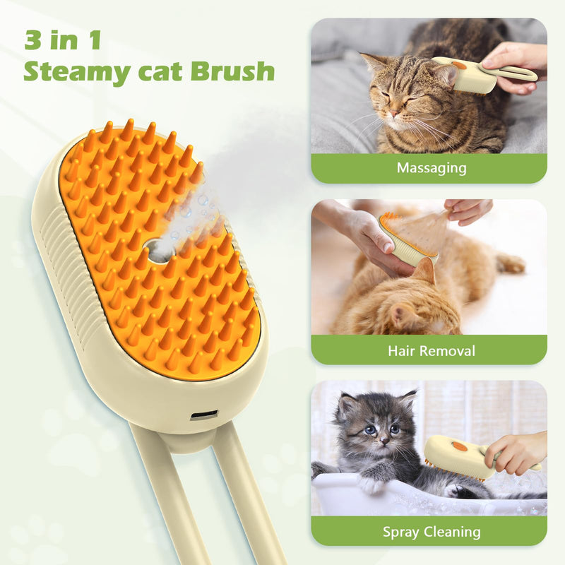 KeeKit 3-in-1 Cat Steam Brush, Self Cleaning Steam Cat Brush with USB Power Interface, 84 Comb Teeth, for Removing Tangled and Loose Hair, Massage Steam Brush for Cats and Dogs - PawsPlanet Australia