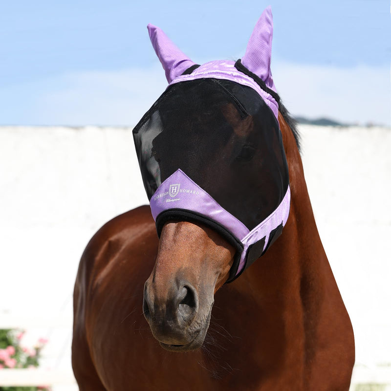 Harrison Howard Pro Luminous Horse Half Face Fly Mask Large Eye Space with Ears UV Protection for Horse Gentle Lavendar XL - PawsPlanet Australia