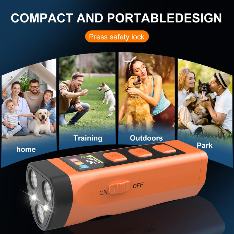 Dog Bark Deterrent Device, Color Display 2000 mAh Rechargeable Ultrasonic Anti-Barking Trainer with 4 Frequency Settings 25/30/40/55 kHz, 65ft Long-Range, Safe & Effective Alternative to Bark Collars 1 Pack Orange - PawsPlanet Australia
