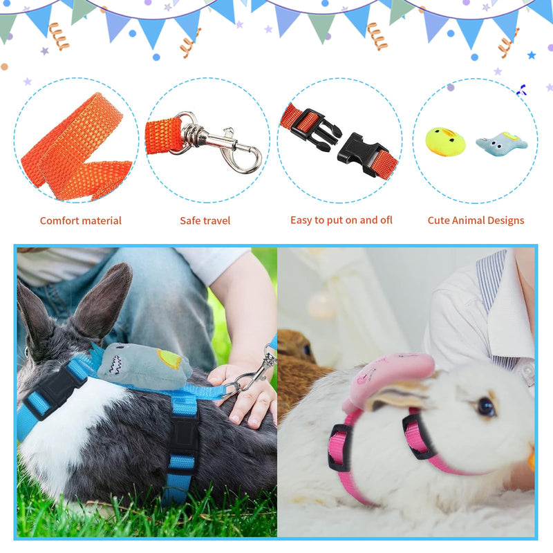 Set of 4 Adjustable Rabbit Harness and Leash for Small Pets, Ferret Leash with Decorations for Rabbit, Kitten, Puppy - PawsPlanet Australia