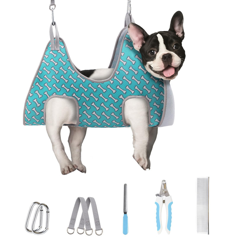 Supet Dog Grooming Hammock Harness for Dogs Cats, Relaxation Pet Nail Clipper Hammock, Restraint Dog & Small Animal Leashes Sling for Groomingk for Nail Trimming (Coral Blue, 2XS) 2XS（ Max 8 Lb：Leg space: 3.7"-8.7"） Coral Blue - PawsPlanet Australia