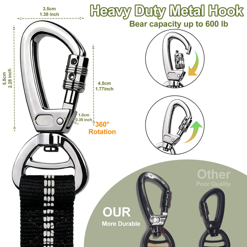 Dog Leash Heavy Duty - 4-6FT Long Leash Strong Shock Tactical Tug Leashes, Dog Seat Belt for Car with 2 Padded Handles, Reflective Rope Lead for Medium L X-Large Dogs Walking Running Training (Black) Black