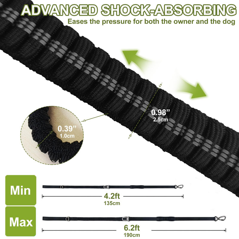 Dog Leash Heavy Duty - 4-6FT Long Leash Strong Shock Tactical Tug Leashes, Dog Seat Belt for Car with 2 Padded Handles, Reflective Rope Lead for Medium L X-Large Dogs Walking Running Training (Black) Black