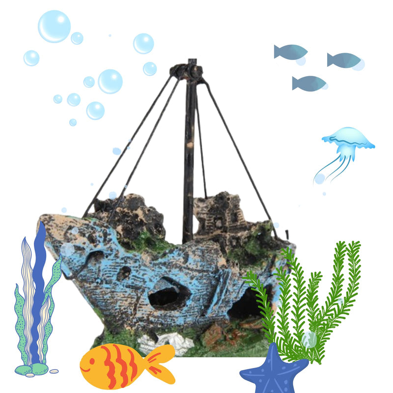 Fish Tank Decorations, Resin Shipwreck Aquarium Decor for Tank, Sunken Ship Aquarium Decorations Large, Betta Fish Tank Accessories, Wrecked Ship Fish Hideout Freshwater Saltwater Tanks - PawsPlanet Australia