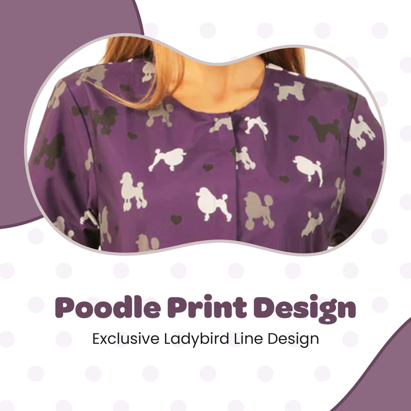 Ladybird Line 710 Purple Poodle Print Waterproof Dog Grooming Smock Hair and Bleach Resistant Covered Zipper Panel Mesh Back 4X-Large - PawsPlanet Australia