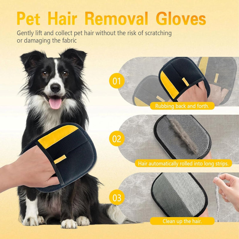 2PCS Electrostatic Pet Hair Removal Glove for Cats & Dogs, 2025 Gloves Pet Hair Removal, Washable Reusable Dogs Cats Hair Gloves for Furniture Bed Sheets Couch Clothes Carpet Car Seat (Yellow, 1PC-A) Yellow - PawsPlanet Australia