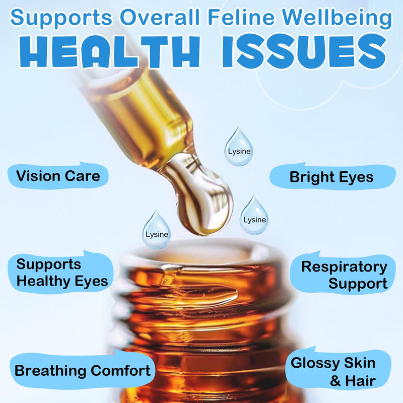 L-Lysine for Cats, L-ysine Supplement for Cats, Cat Immune Support, Cat Lysine Drops, 60ML Drops for Respiratory, Sneezing, Runny Nose, Eye Function, Allergy Relief for Kittens
