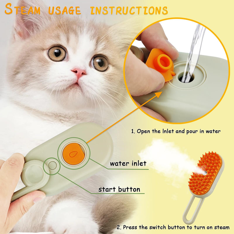 Cat Grooming Tool - Multifunctional 3 in 1 Silicone Brush for Shedding and Cleaning with Steam and Long Handle Long Handle White - PawsPlanet Australia