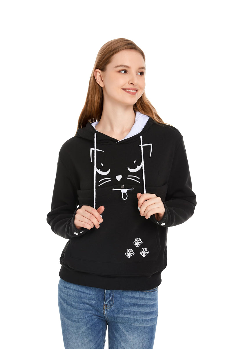 Cat Dog Pouch Hoodie Large Pet Pouch Sweatshirt Puppy Kitten Holder Carrier Pullover Top for Women 4X-Large Cat-black - PawsPlanet Australia