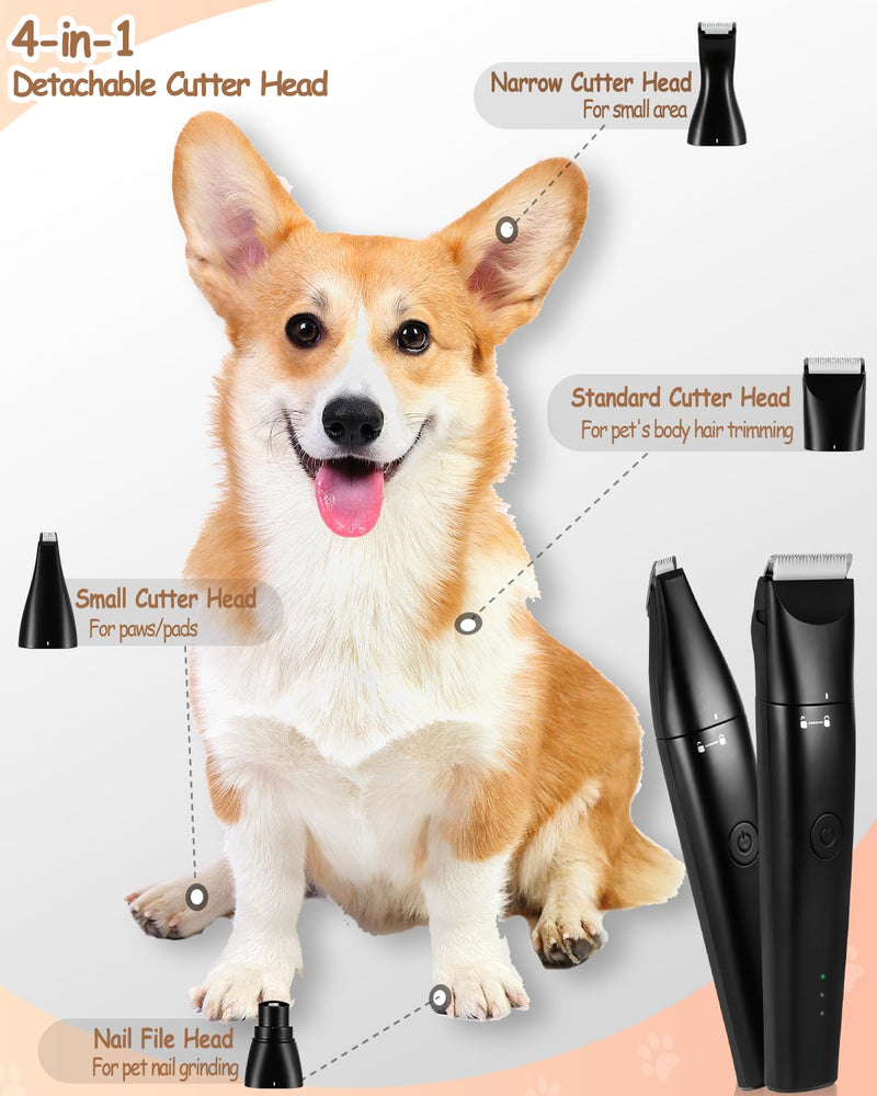 4 in 1 Dog Clippers for Grooming Paw Trimmer, USB-C Rechargeable Dog Grooming Clipper Kit Nail Ginder with Two Speeds, Cordless Pet Cat Trimmer Shavers for Thick Hairs for Poodle, Small Pets - PawsPlanet Australia