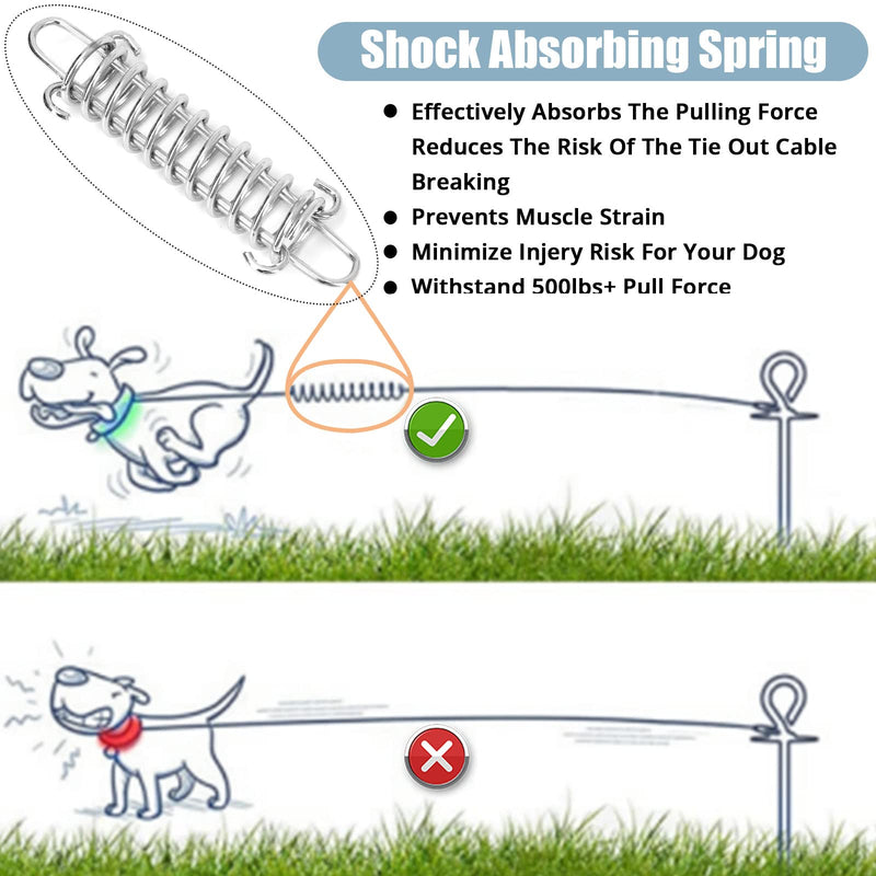 jenico Dog Tie Out Cable, 10/15/20/30/40/50/70/100/150FT Dog Runner Cable with Swivel Hook and Shock Spring, Dog Leash Run Tether for Yard Outdoor and Camping,for Small to Medium Pets Up to 500 LBS White 10FT - PawsPlanet Australia