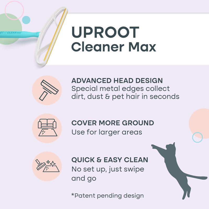 Uproot Cleaner Max Dog Hair Remover for Car & Carpet Rake for Pet Hair Removal - Like The Uproot Cleaner Pro Pet Hair Remover, but 2X Bigger & Faster - Easy Cat Hair Remover for Large Fabrics & Rugs - PawsPlanet Australia