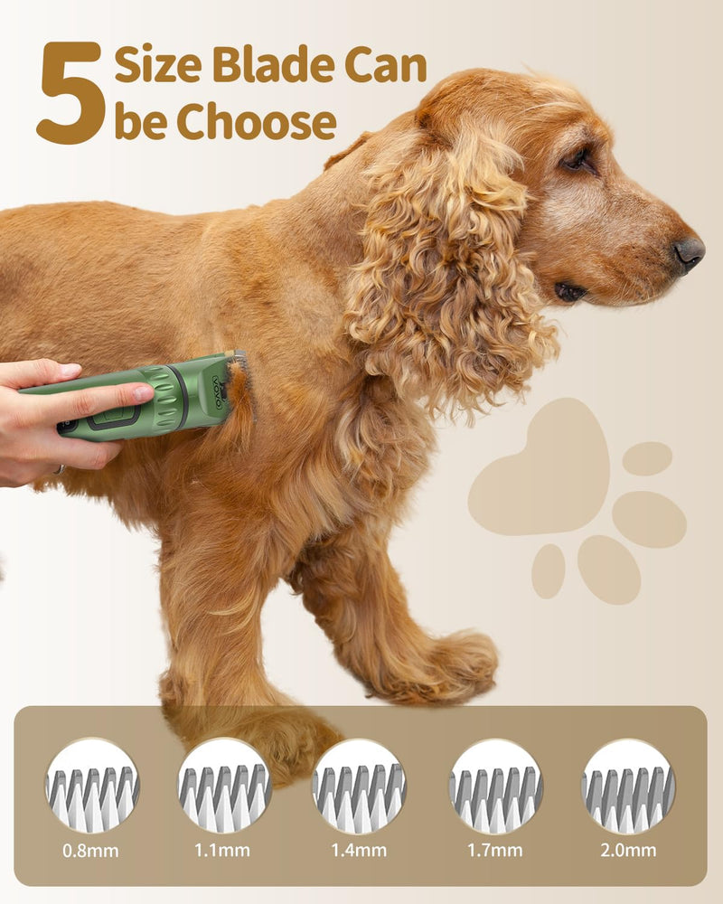 Vovo Dog Clippers for Grooming 3-Speed Heavy Duty Dog Hair Trimmers Low Noise Rechargeable Cordless Electric Super Quiet Dog Grooming Kit for Dogs Cats Pets(Green) Green - PawsPlanet Australia