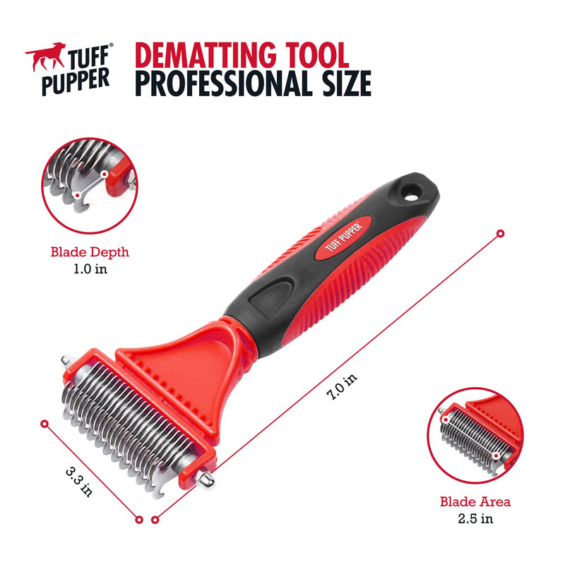 Tuff Pupper Dual Sided Dematting Comb | Convenient 12+23 Teeth Easily Removes Loose Fur Undercoat, Matting and Tangled Hair | Safe Comfortable Grooming Tool for Medium and Long Haired Cats Dogs Brush - PawsPlanet Australia