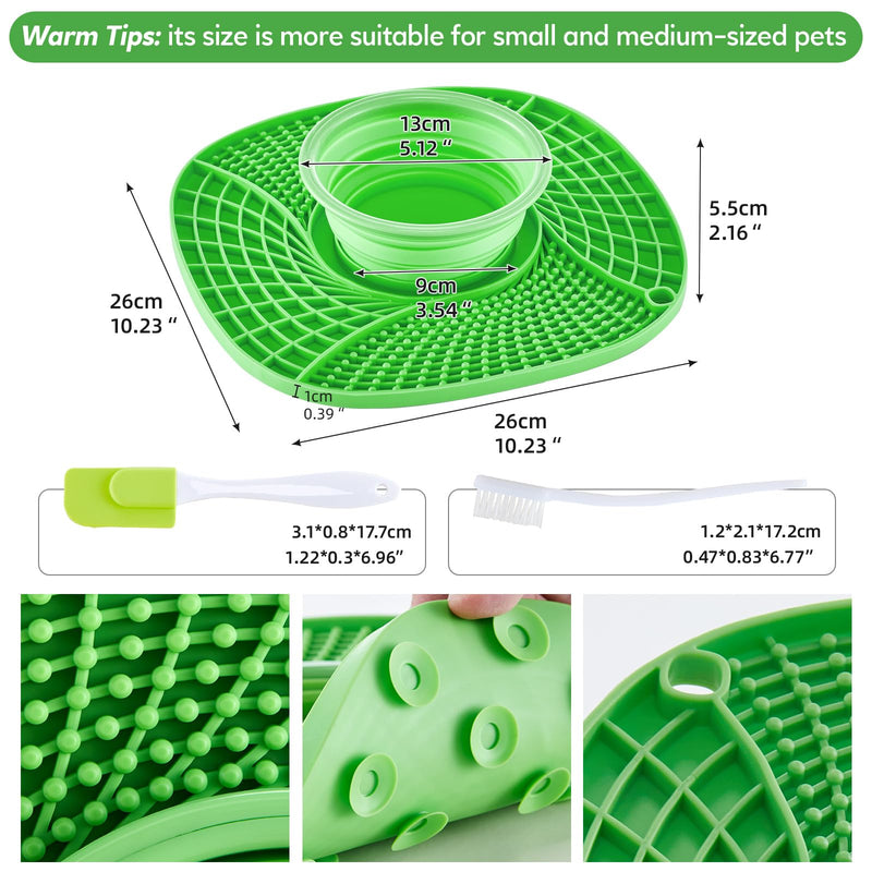 Licking Mat Slow Feeder for Dogs and Cats, Premium 3 in 1 Lick Pad & Foldable Water Bowl w/Suction Cups for Dog Anxiety Relief,Slow Feeder Dog Healthy Eating Bowl, Bathing, Grooming, Training (Green) Green - PawsPlanet Australia