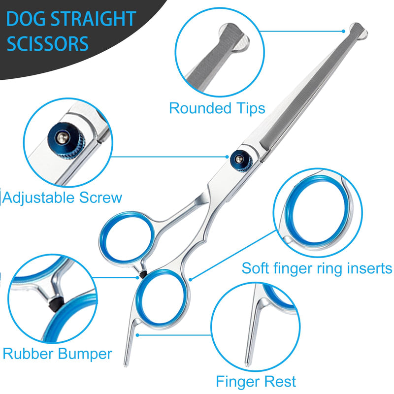 5 in 1 Premium Dog Grooming Scissors, Professional Dog Scissors for Grooming with Safety Round Tips, Lengnoyp Stainless Steel Thinning Shears, Dog Pet Cat Shears for Grooming Kit - PawsPlanet Australia