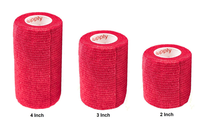 Vet Wrap Tape (Red) (2 Pack) (2 Inch x 15 feet) Self Adhesive Adherent Adhering Cohesive Flex Self Stick Bandage Grip Roll Dog Cat Pet Horse 2 Rolls Red