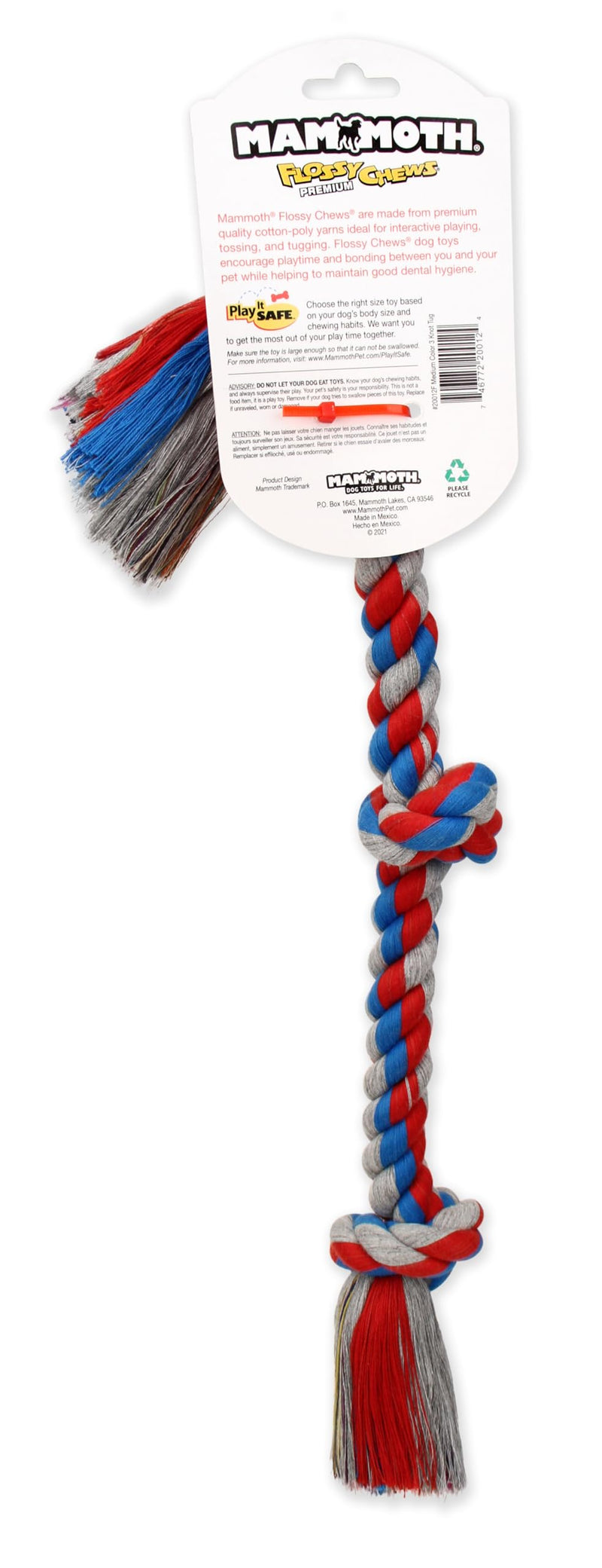 Mammoth Flossy Chews Rope Tug – Premium Cotton-Poly Tug Toy for Dogs – Interactive Rope Toy (Colors May Vary) Medium 20" 3 Knot Dog - PawsPlanet Australia