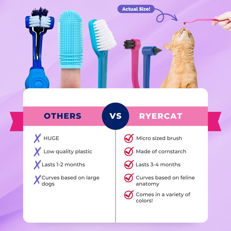 RYERCAT Set of Dual Sided Cat Toothbrushes - Kitten Toothbrush with Micro Head to fit into Kittens Mouth - Cat Dental Care Supplies Pet Toothbrush for Cats (Flamingo Pink and Space Blue) Flamingo Pink and Space Blue