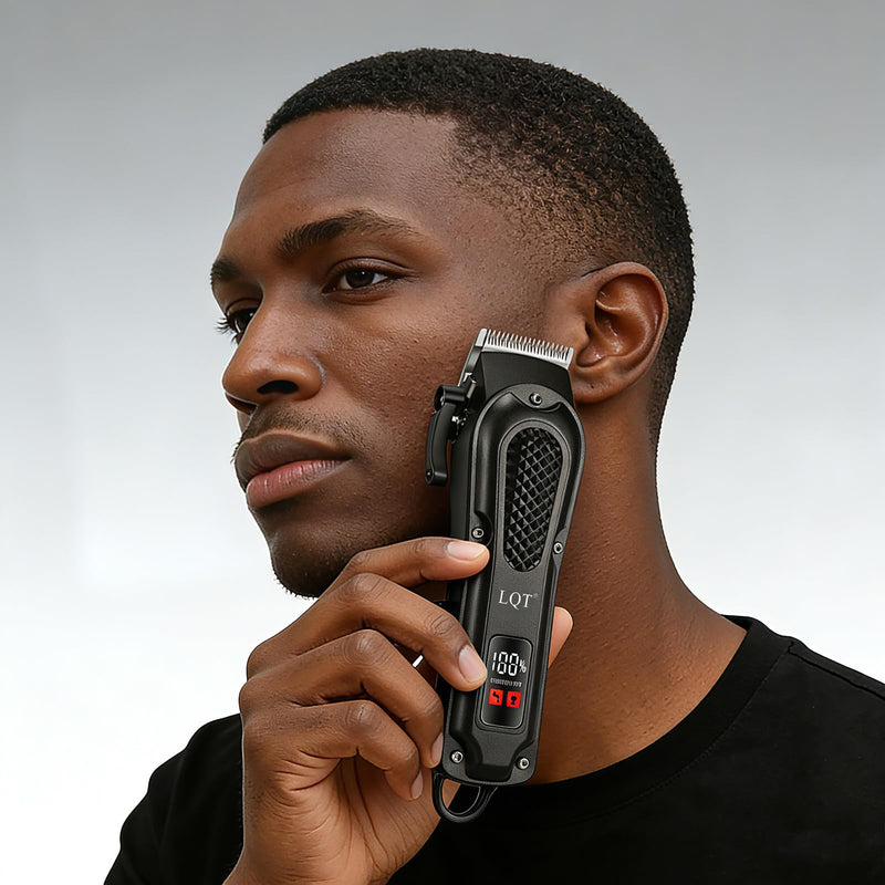 LQT® Men's Professional Hair Clippers Kit，Cordless & Corded Barber Clippers Set，Grooming Rechargeable Beard Trimmer with Adjustable Blade Black - PawsPlanet Australia