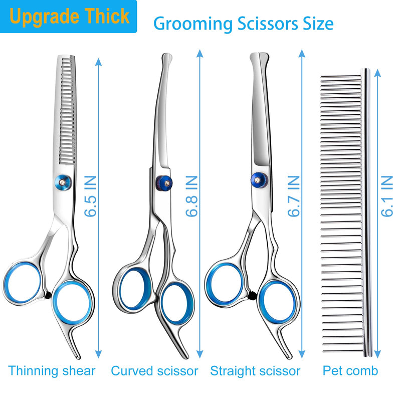 5 in 1 Upgraded Thicken Dog Grooming Scissors, Professional Dog Scissors for Grooming with Safety Round Tips, Lengnoyp Stainless Steel Thinning Shears, Pet Cat Shears for Grooming Kit - PawsPlanet Australia