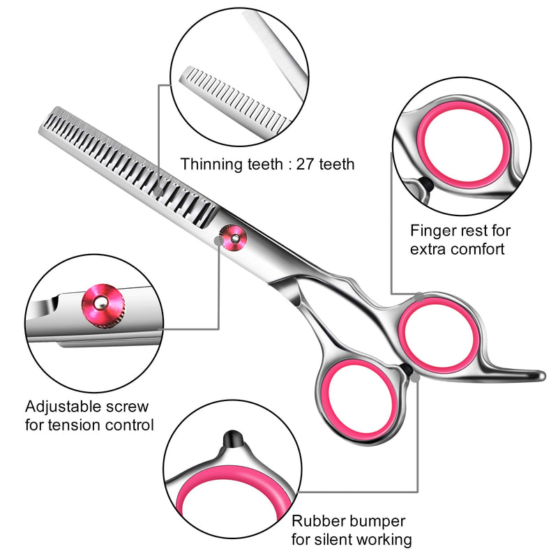 Dog Grooming scissors Kit,Includes Curved Thinning straight scissors and Comb, Dog Grooming Shears with Safety Round Tips,pet Grooming kit for Small Dogs&Puppies Pink 5 in 1 - PawsPlanet Australia