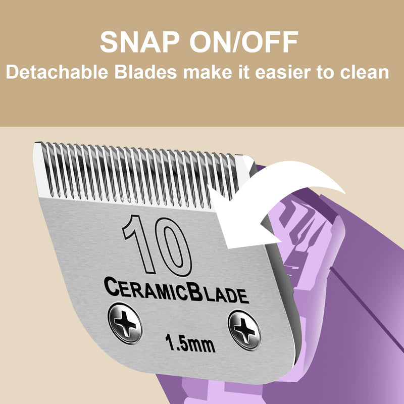 3 Pack Detachable Pet Dog Grooming Clipper Ceramic Blade Sets,Compatible with Andis Size 10 Cut Length 1/16"(1.5mm),Compatible with andis/Oster A5/Wahl KM10 Series Clippers 10# (3 Pack) Silver