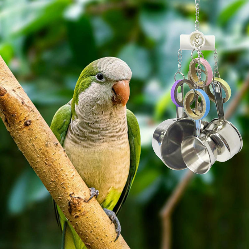 LWINGFLYER Stainless Steel Parrot Toys, Pullable Stainless Steel Cup and Cardboard Ring Toys Hanging Chew Bird Toys for Large Parrots，African Grey, Amazon Parrots - PawsPlanet Australia