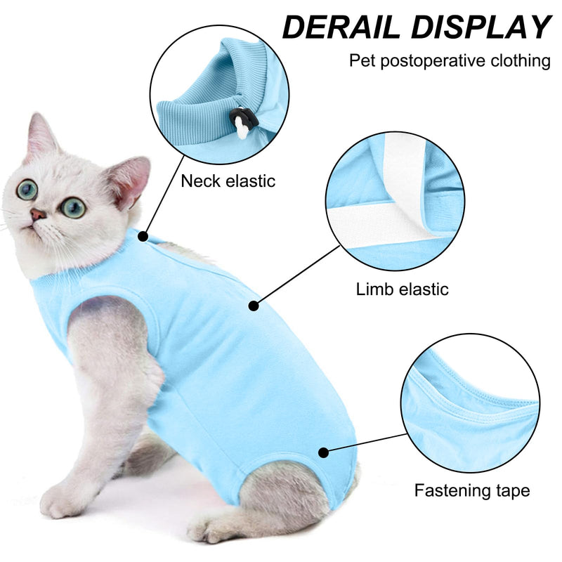 Amexo Cat Surgery Recovery Suit Cat After Surgery Bodysuit for Abdominal Wounds or Skin Diseases Kitten Surgical Onesie E-Collar Alternative for Cats and Dogs (Blue, S) Blue