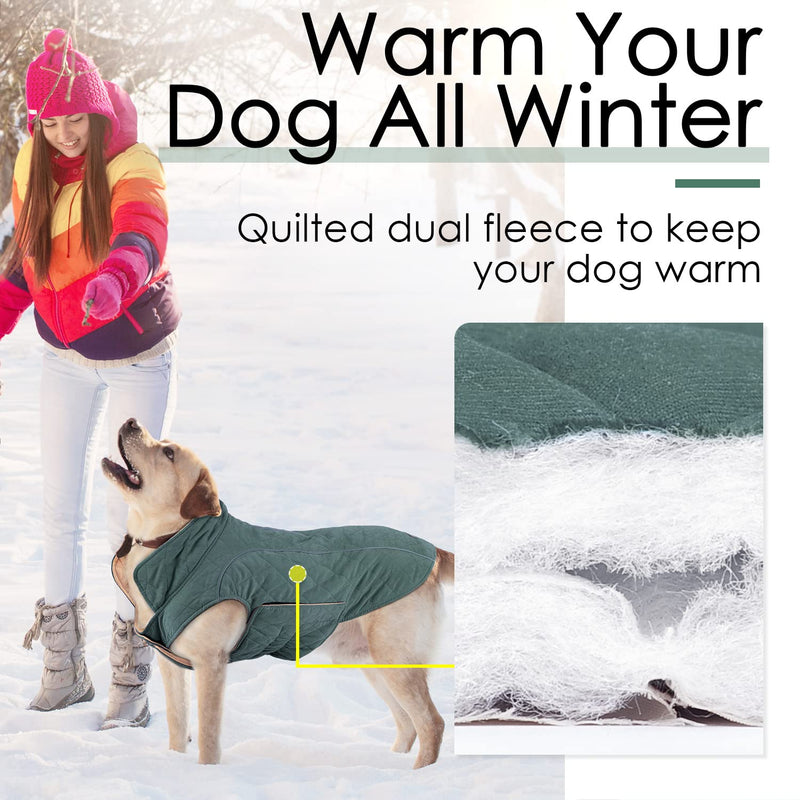 ThinkPet Dog Cold Weather Coats - Cozy Waterproof Windproof Reversible Winter Dog Jacket, Thick Padded Warm Coat Reflective Vest Clothes for Puppy Small Medium Large Dogs M(Chest 18¾-20", Back 12" ) Green