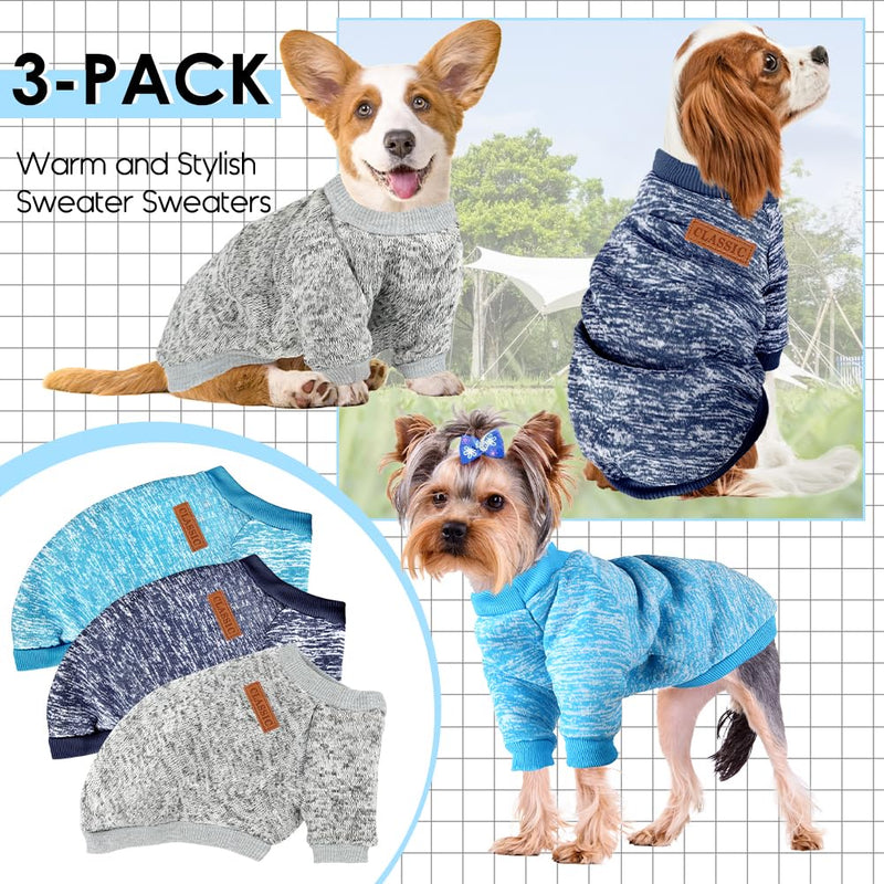 3 Pack Dog Sweaters for Small Dogs Girl Boy Dog Winter Fleece Clothes Warm Soft Dog Sweatshirt Outfit for Dog Cat Pet Apparel - PawsPlanet Australia