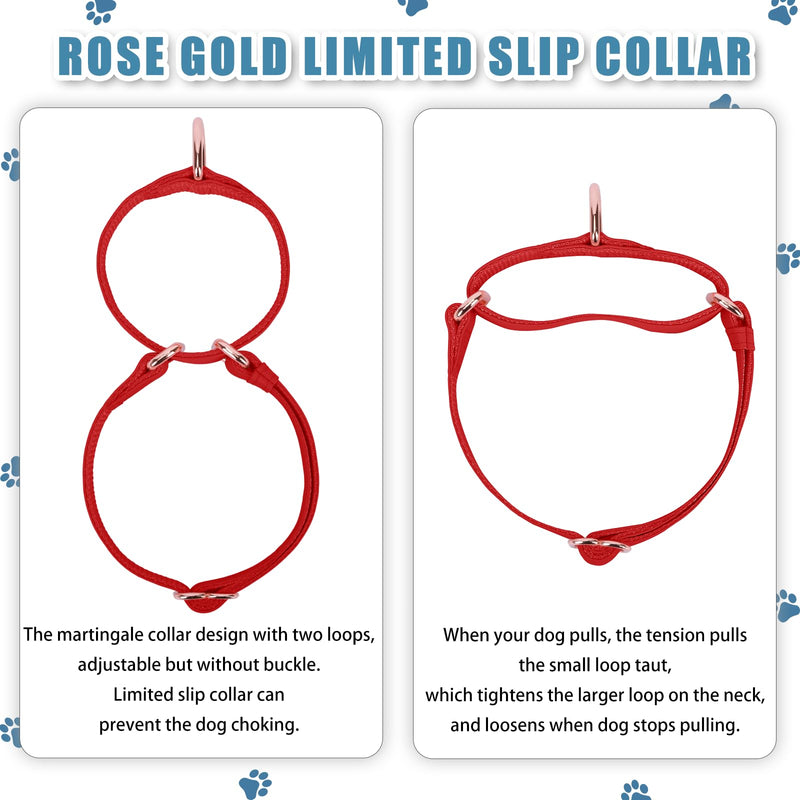 Soft Leather Martingale Dog Collar - Adjustable Rose Gold Limited Slip Collars [Easy to Clean], Stylish Durable Heavy Duty Nylon No Pull Training Collar for Small Medium Large Dogs M Red M (Neck 14"-21", Width 1") - PawsPlanet Australia