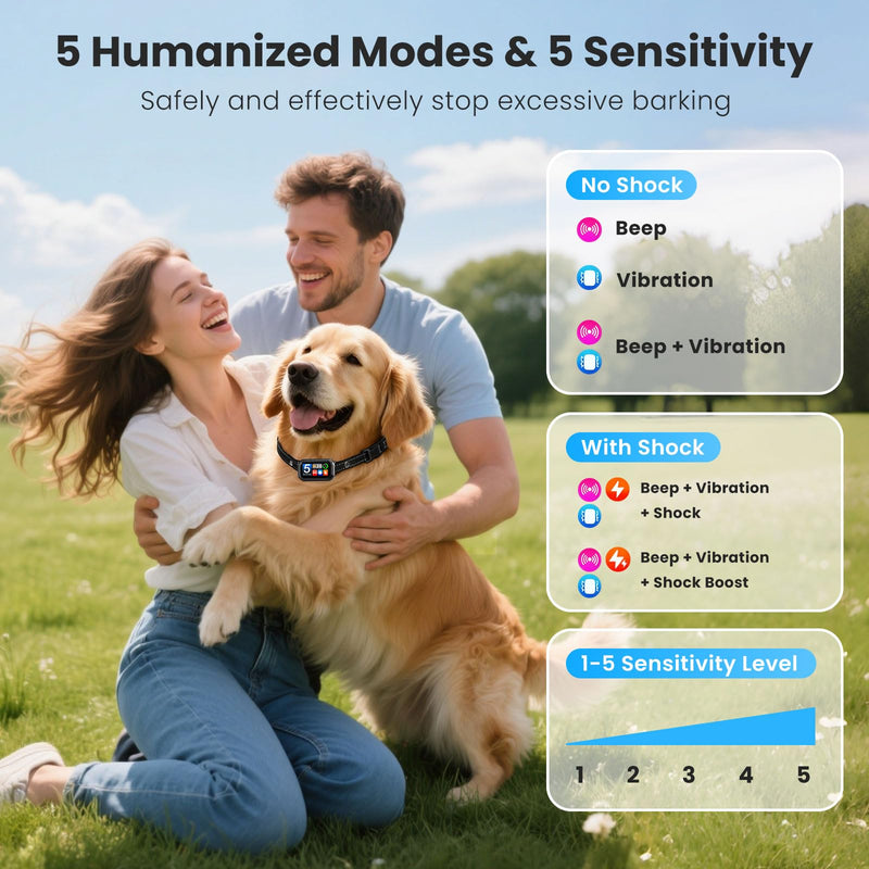 Upgraded Bark Collar for Dogs 10-120lbs, NATGOVOD Smart Anti Barking Collar with 5 Modes & Adjustable Sensitivity & Bark Counter, Waterproof Automatic Bark Collar for Small Medium Large Dogs Black - PawsPlanet Australia