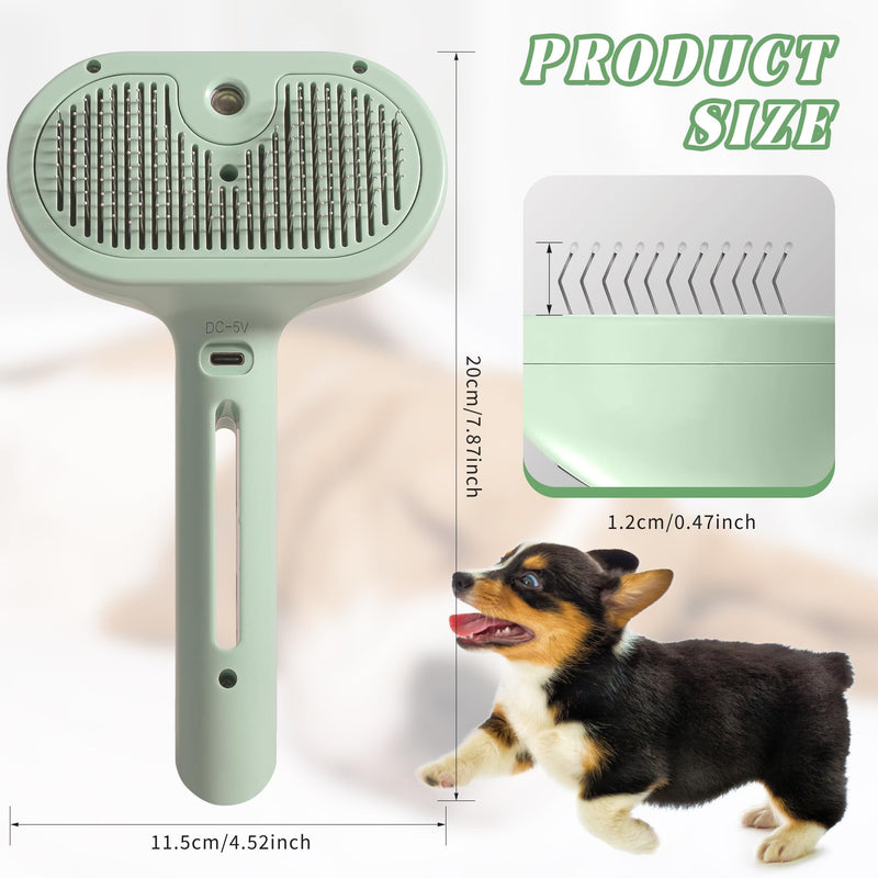 Self-Cleaning Spray Cat Brush for Shedding, Removes Static Flying Hair, and Works Wonders for Both Long and Short-Haired Pets 2 In 1 Cleaning Brush for Cats And Dogs Grooming green - PawsPlanet Australia
