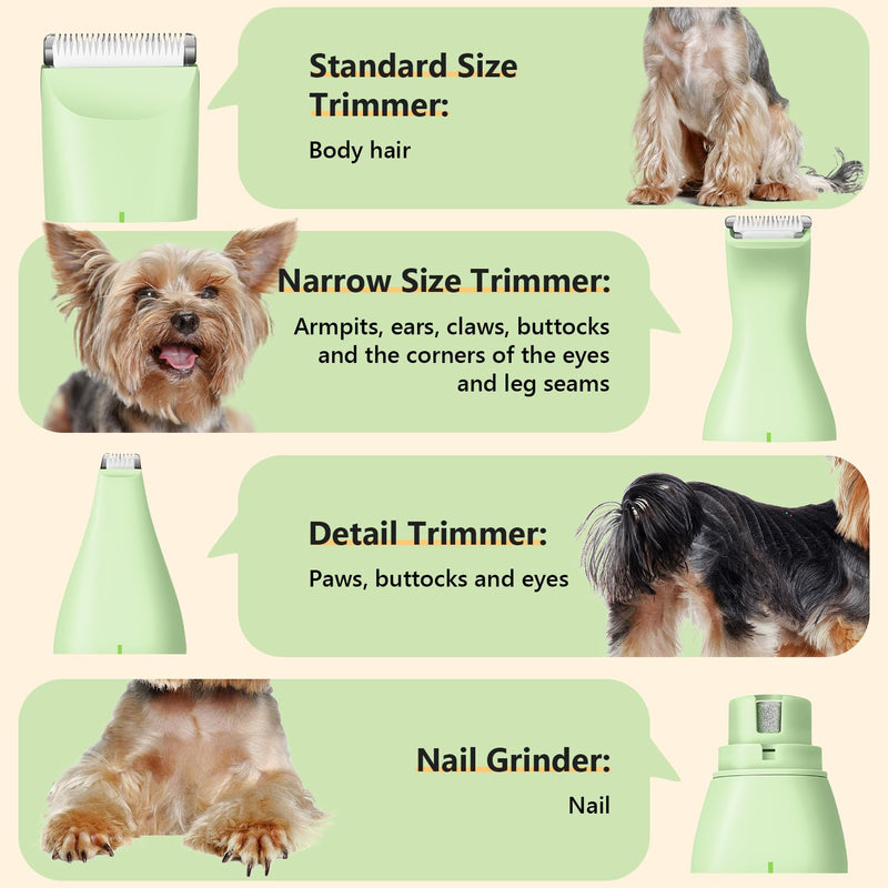 Dog Grooming Kit, 4 in 1 Pet Clippers for Grooming Supplies, Cordless Dog Paw Trimmer Nail Grinder, Professional Long Hair Shaver for Matted Hair Cat Small Dogs Thick Coats - PawsPlanet Australia