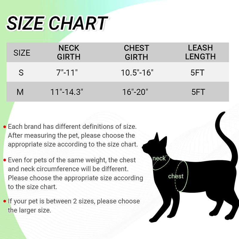 Cat Harness and Leash Set for Walking Escape Proof - Reflective Adjustable Cat Vest Harness for Small to Large Cat Puppy - Cute Mesh Breathable Soft Cat Full Body Harness M (neck:11"-14.3" chest:16"-20") Black - PawsPlanet Australia