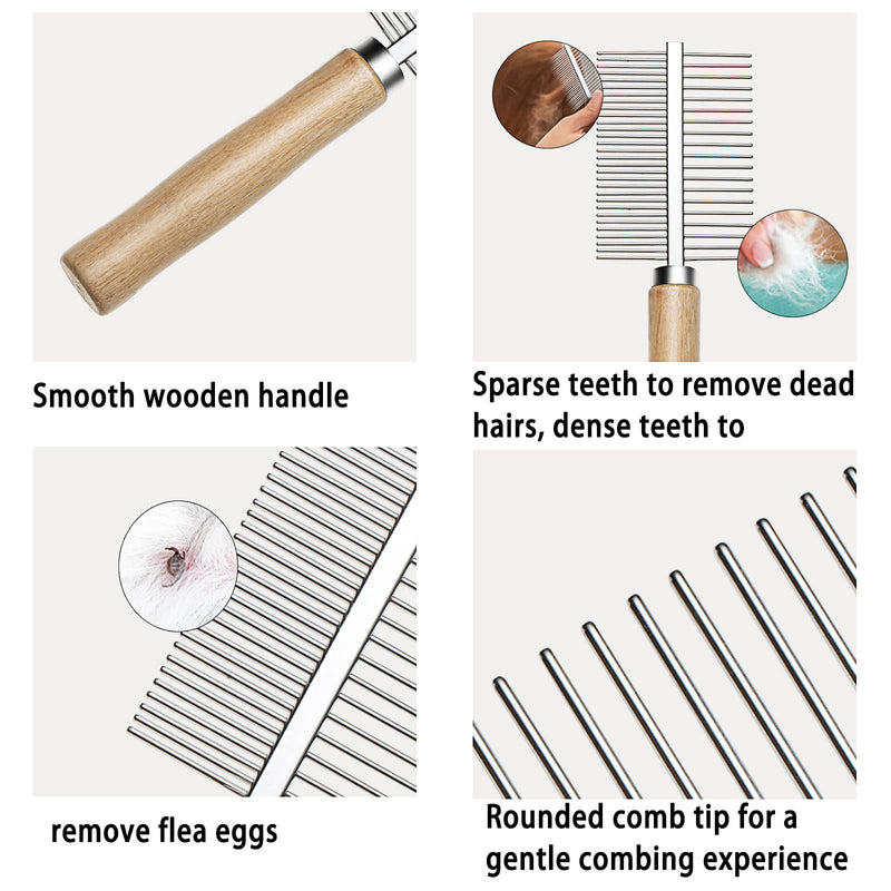 Undercoat Rake for Dogs, 3 Pack Pet Grooming Brush Set Long Tooth Rake Brush & Double-Sided Teech Comb & Stainless Steel Shedding Comb, Long Haired Pet Grooming Tool Set for Horse Large Dog Cat
