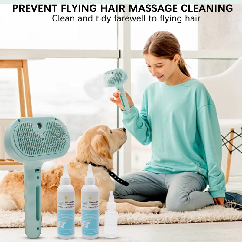 Pet Steam Brush for Cat & Dog – 4-in-1 De-Shedding, Steam Spray, and Self-Cleaning Grooming Tool – Ideal for Long and Short-Haired Pets– Includes 2 Bottles of 120 mL Waterless Shampoo(Green) Green - PawsPlanet Australia
