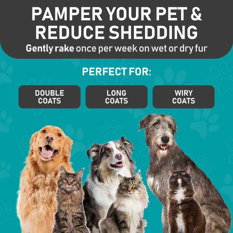 Maxpower Planet Original Pet Grooming Rake - Double-Sided Deshedding Dematting Tool, Undercoat Rake for Dogs & Cats, Extra-Wide Dog Grooming Brush & Deshedder Comb for Long Hair, Reduces Shedding 95% Blue Large - PawsPlanet Australia