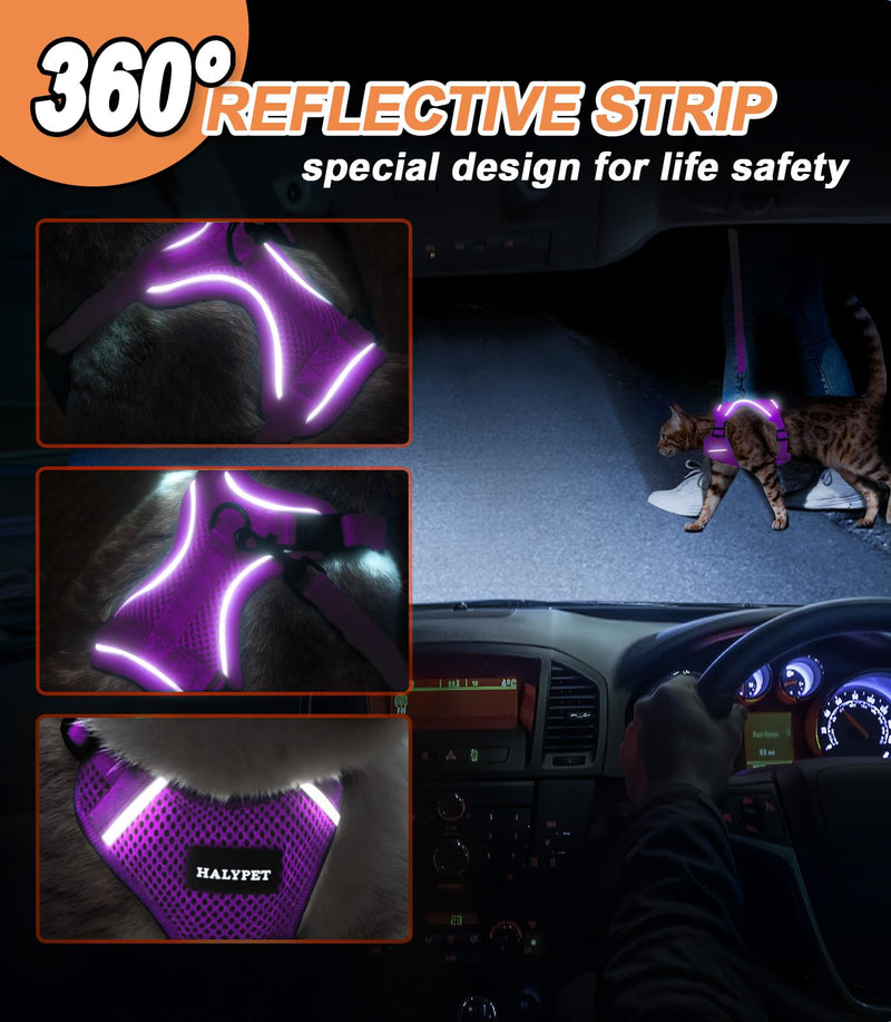 Halypet Cat Harness and Leash Set [ MAX Safety Third Generation ] Escape Proof Soft Adjustable Cat Leash Breathable Comfortable Vest Easy to Wear Kitten Harness for Outdoor Walking H200 Pro Purple Medium (13-18lb) - PawsPlanet Australia