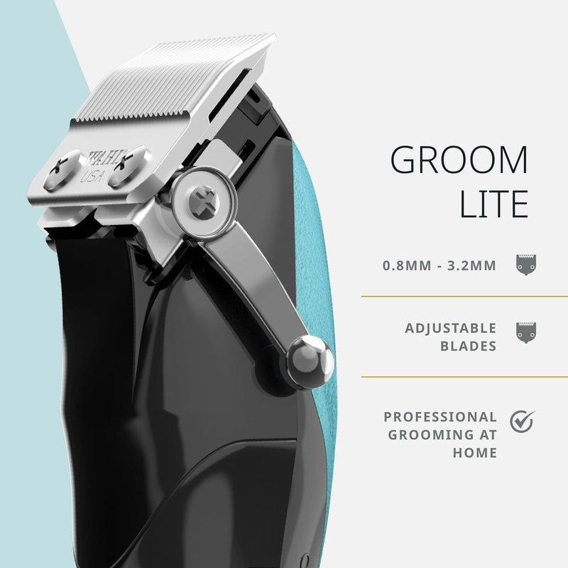 Wahl Pro Animal Groom Lite Pet Clipper - Cordless & USB Charging - Adjustable Blades - Professional Grooming Kit for Dogs, Cats & Small Pets - Black/Metallic Blue - PawsPlanet Australia
