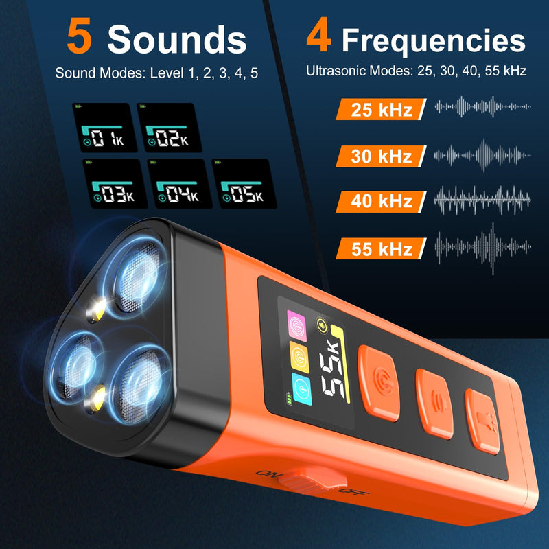 2 Pack Dog Bark Deterrent Device, Color Display 2000 mAh Rechargeable Ultrasonic Anti-Barking Trainer with 4 Frequency Settings 25/30/40/55 kHz, 65ft Long-Range, Safe & Effective Indoor Outdoor Use 2 Pack Orange - PawsPlanet Australia